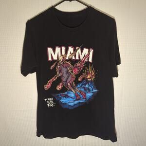 Miami T-Shirt L Skeleton Basketball Forged in the Fire Graphic Tee Black
